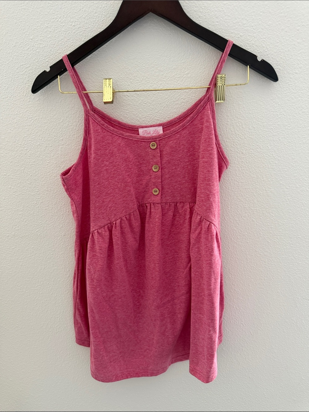 Pink Lily Pink Sleeveless Gathered Tank with Button Placket